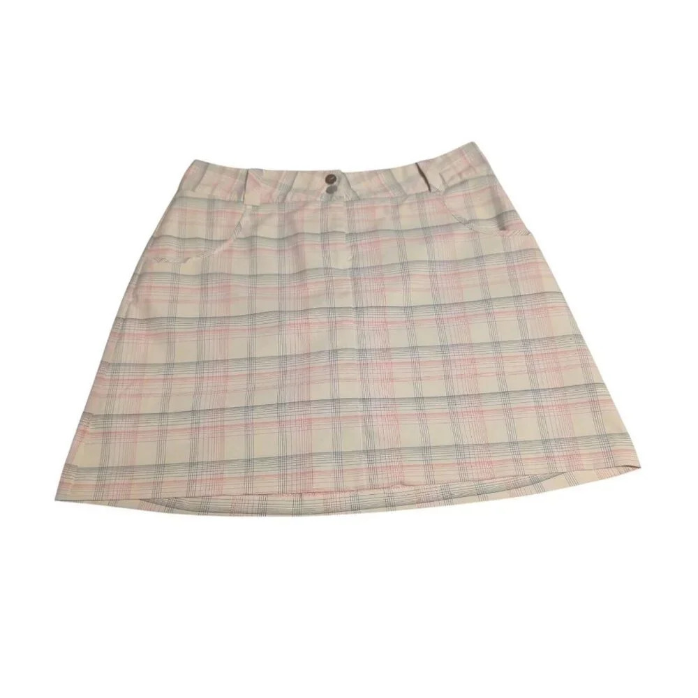Nike Golf Dri-Fit Stretch Skort Womens Pockets Logo Zip Front Plaid Pastel 8